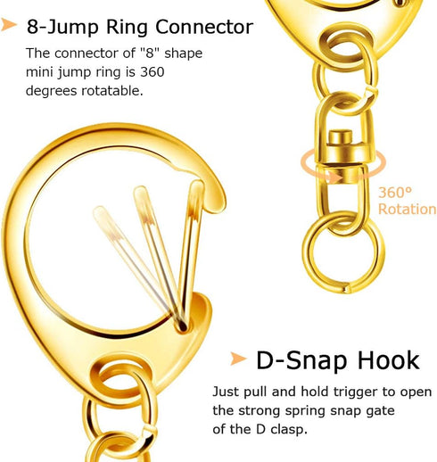 Roctee 120 Pcs Key Chain Clip D Snap Hook Split Metal Keychain with Chain, Keychain Parts Hardware with Open Jump Ring and Connector, DIY Crafts K...